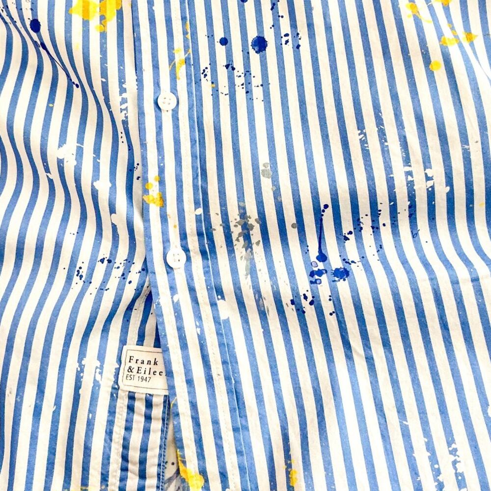 Frank &‎ Eileen Joedy Paint Splatter Blue Stripe Relaxed Button-Up Shirt Small - Picture 12 of 14